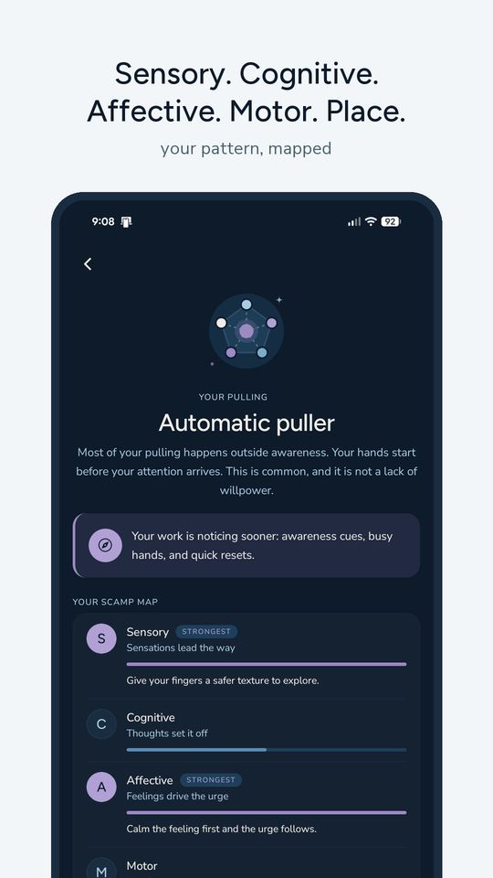 Trich Reset app screen: Your pulling pattern