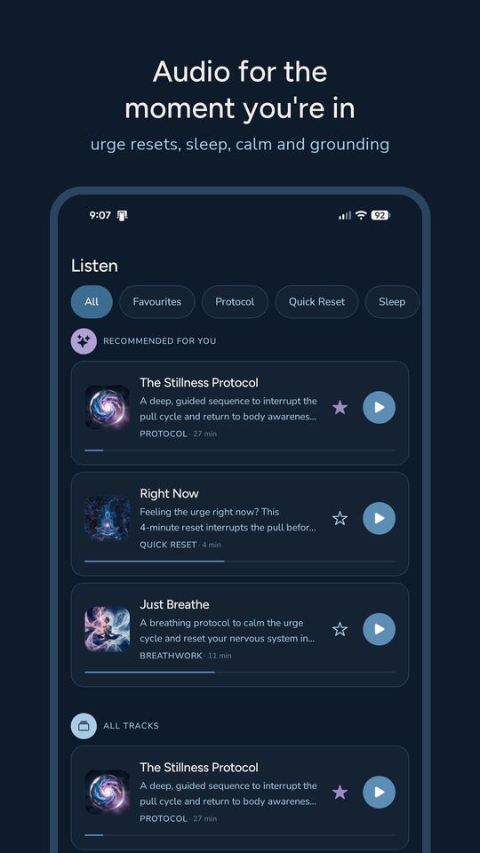 Trich Reset app screen: Listen