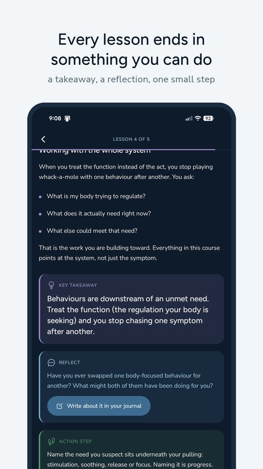 Trich Reset app screen: A lesson