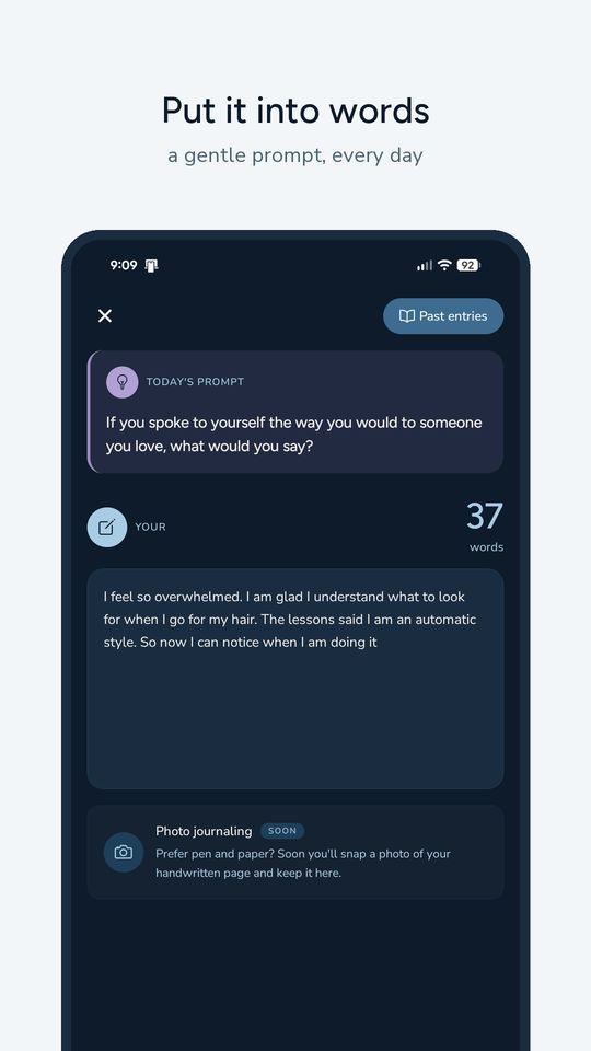 Trich Reset app screen: Journal
